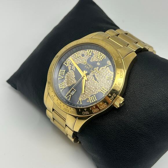 Michael Kors MK-6243 Gold Tone World Map Women’s Watch, 44mm Working - Picture 2 of 8